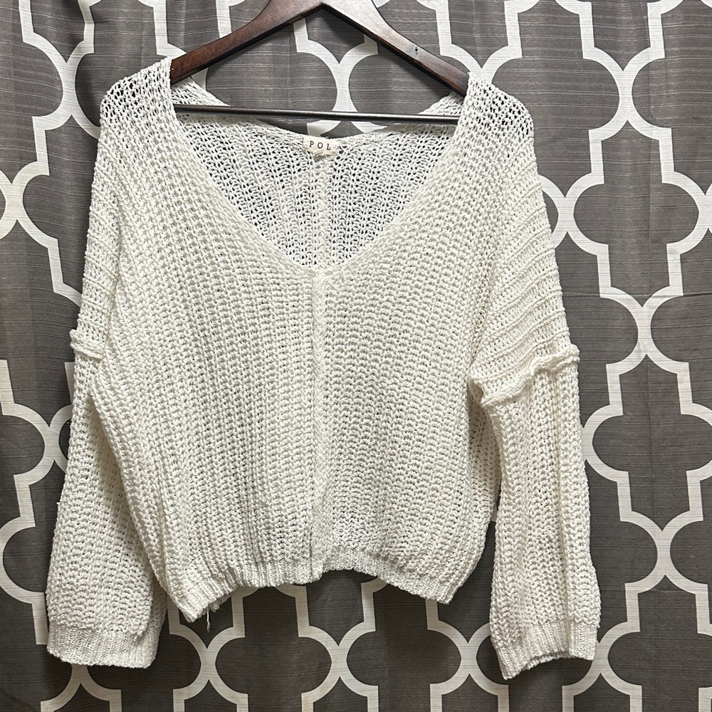 POL Women's Cream V-Neck Sweater